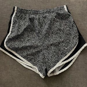women’s NIKE tempo running shorts size S, black and white leopard print